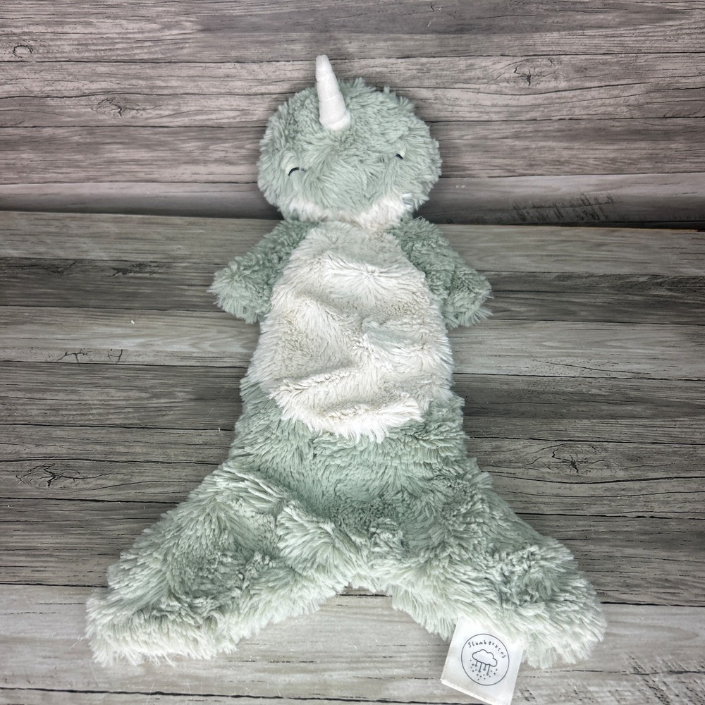 Slumberkins Narwhal Snuggler Sage Green Cream Plush Lovey Security Blanket